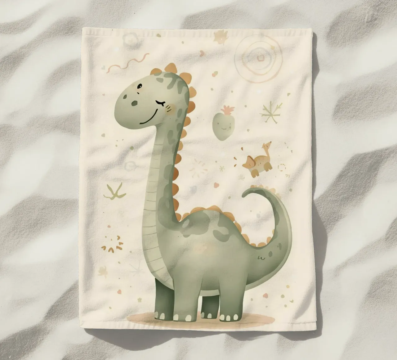 Simpatico dinosauro verde con forme astratte telo mare da DesignDoodle
