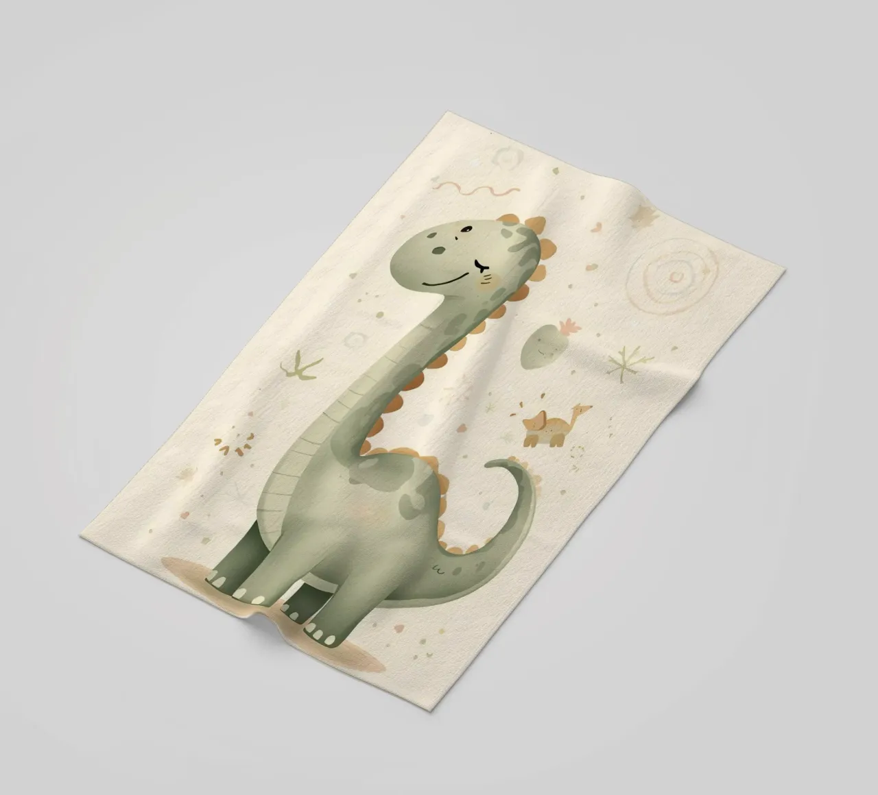 Simpatico dinosauro verde con forme astratte telo mare da DesignDoodle