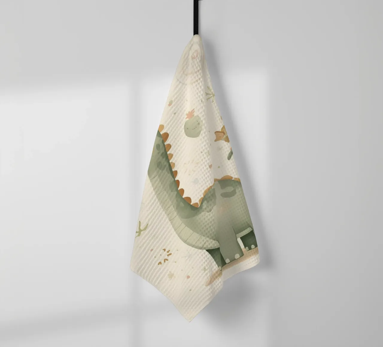 Mignon dinosaure vert avec formes abstraites torchon de DesignDoodle