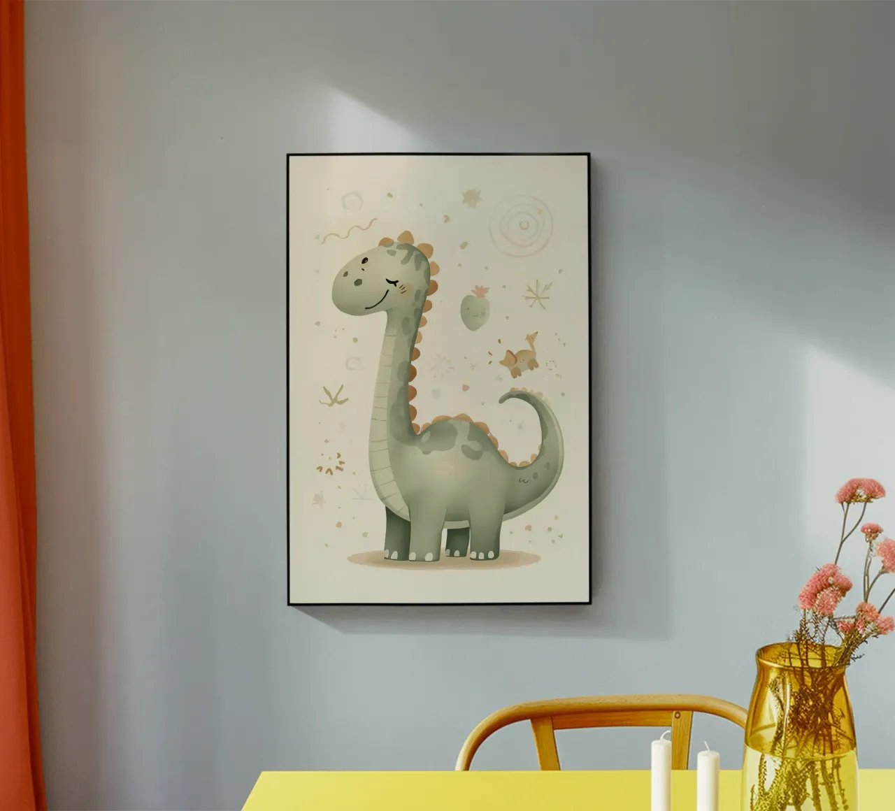 Simpatico dinosauro verde con forme astratte plexiglass da DesignDoodle