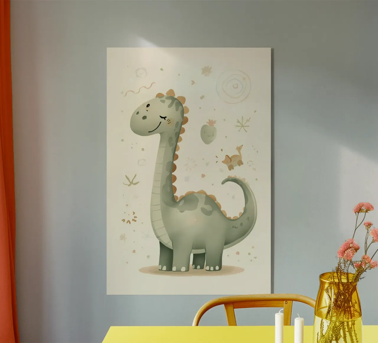 Simpatico dinosauro verde con forme astratte plexiglass da DesignDoodle