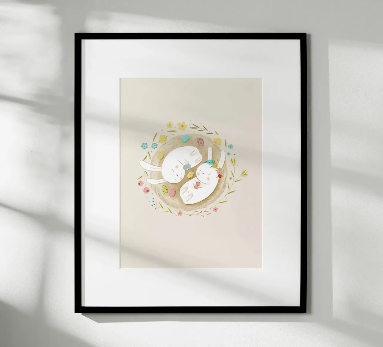 Judith Loske - Zwei schlafende Hasen poster con telaio in alluminio da The Artcircle