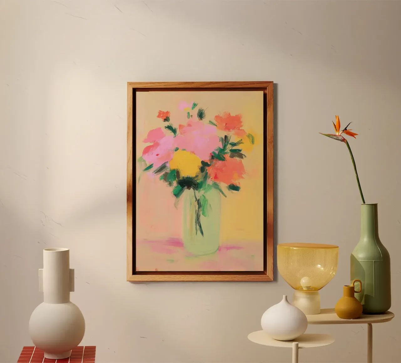 Fiori colorati in un vaso verde chiaro pannello forex da Bright Horizons