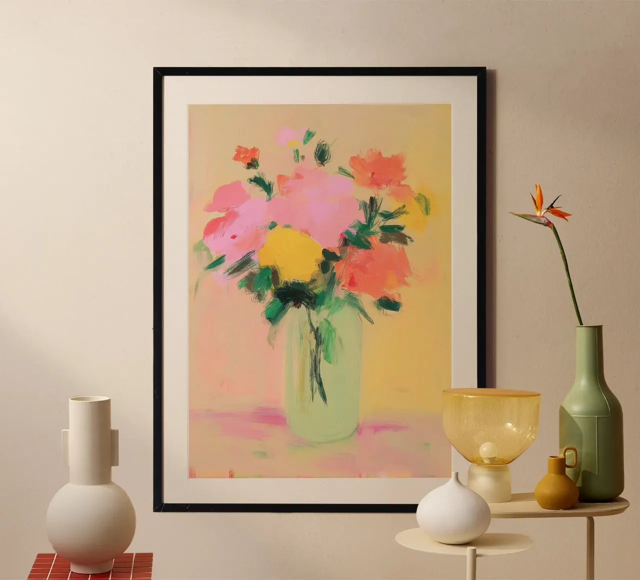 Fiori colorati in un vaso verde chiaro poster da Bright Horizons