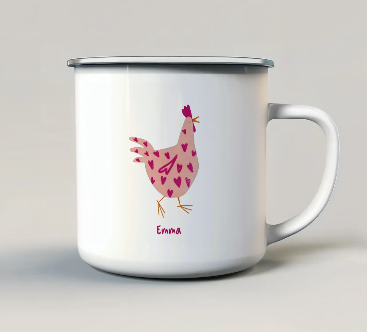 Pollo personalizzabile con cuori tazza in smalto da Illustration Raissa Oltmanns