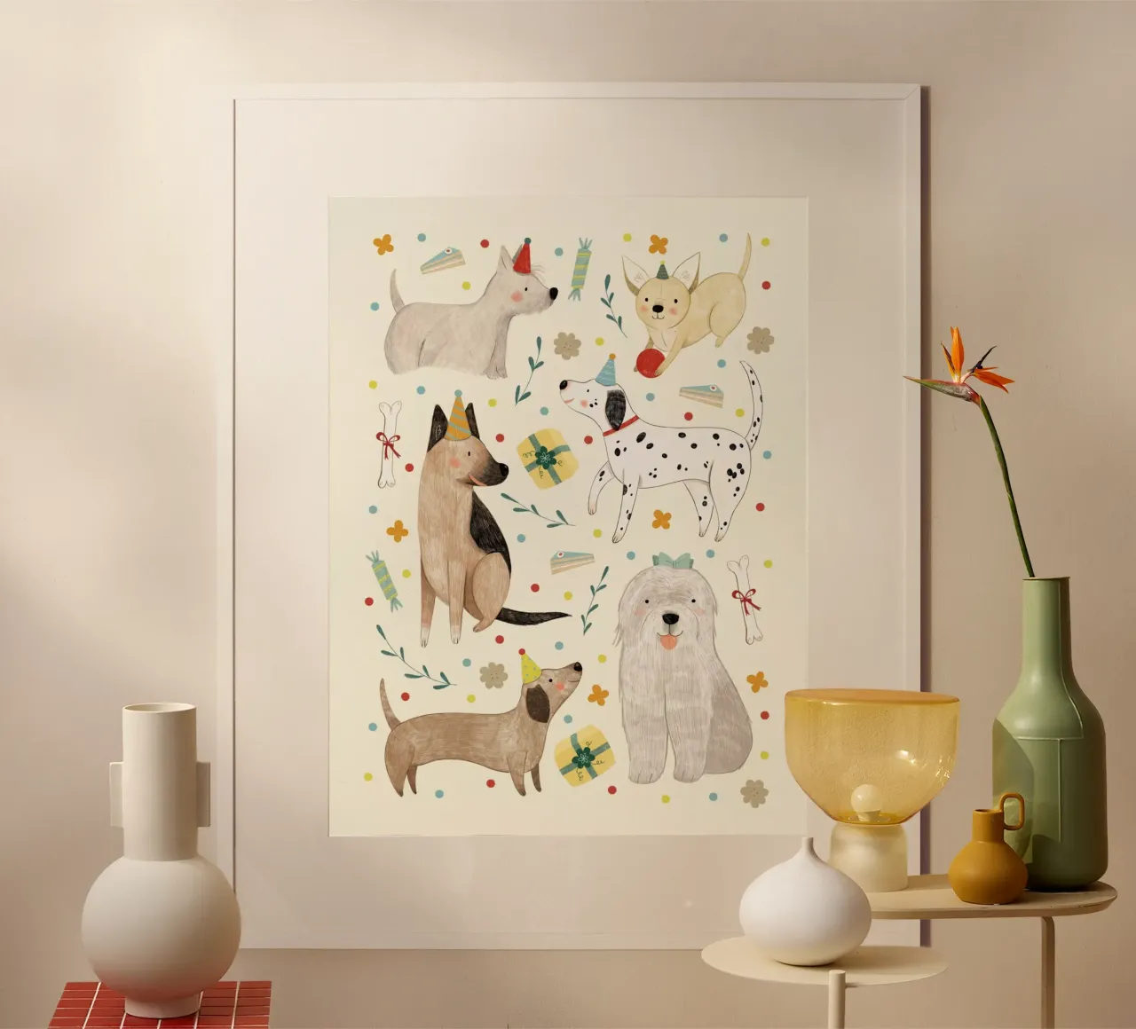Judith Loske - Geburtstags Hunde poster con telaio in legno da The Artcircle