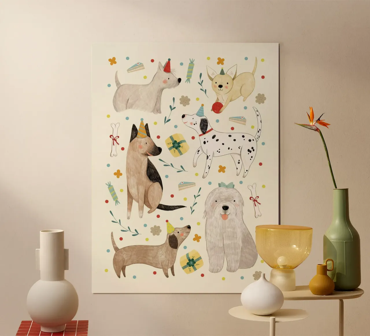 Judith Loske - Geburtstags Hunde poster con telaio in legno da The Artcircle