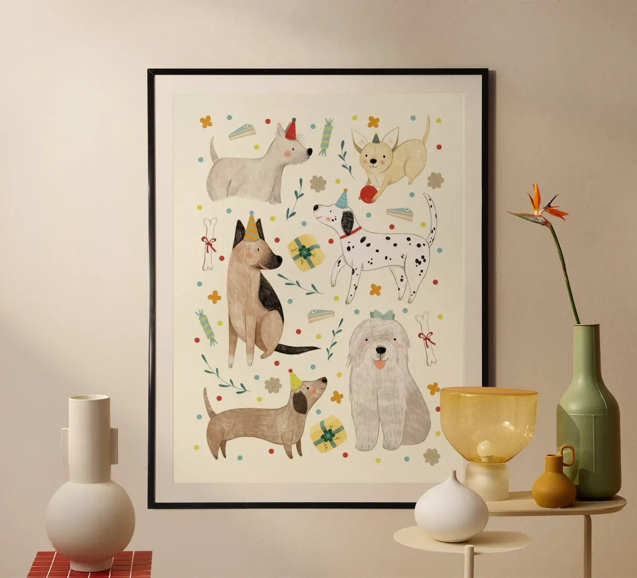 Judith Loske - Geburtstags Hunde poster con telaio in legno da The Artcircle