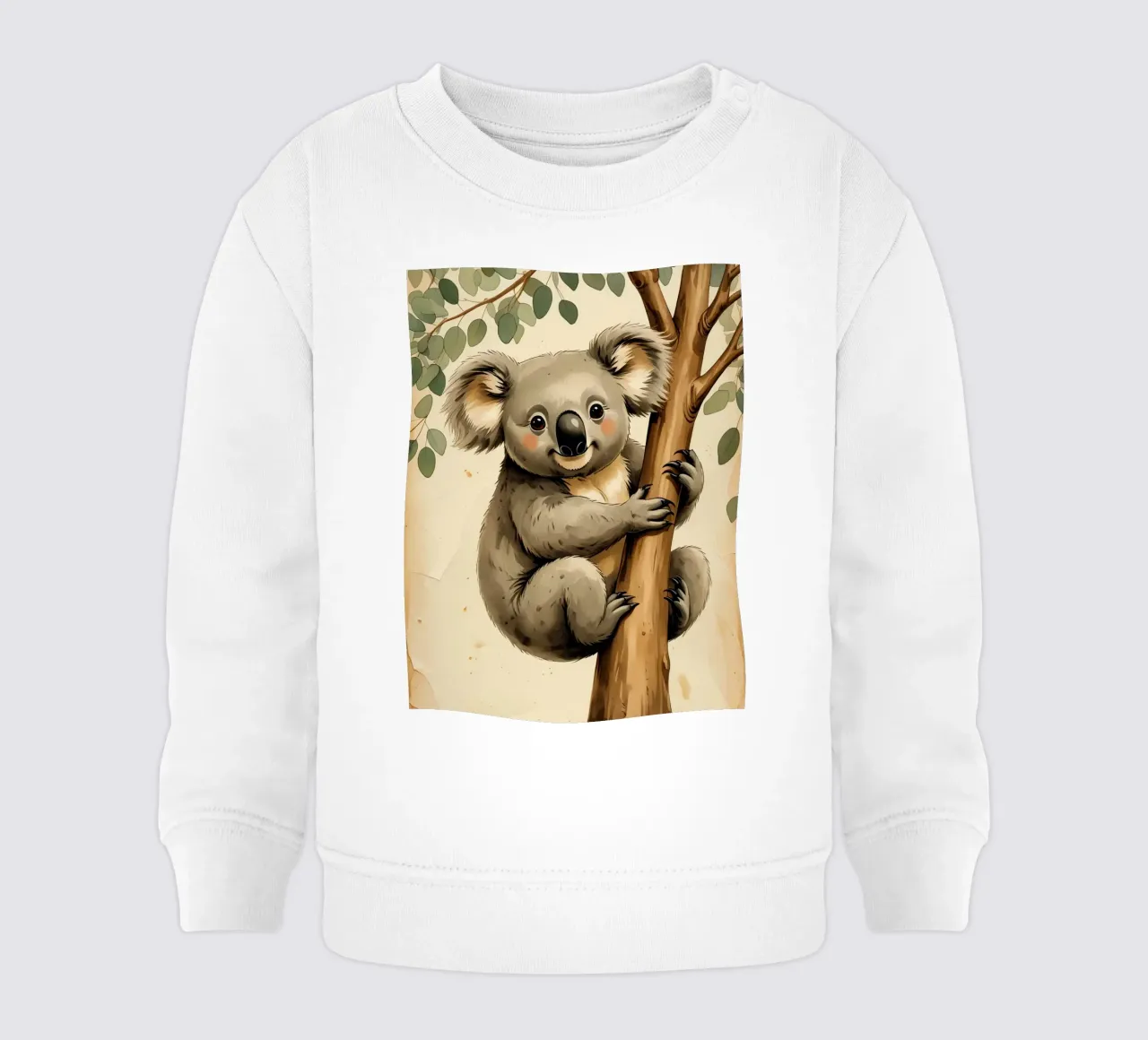 Koala aggrappato ad un albero con foglie di eucalipto felpa neonato da DesignDoodle