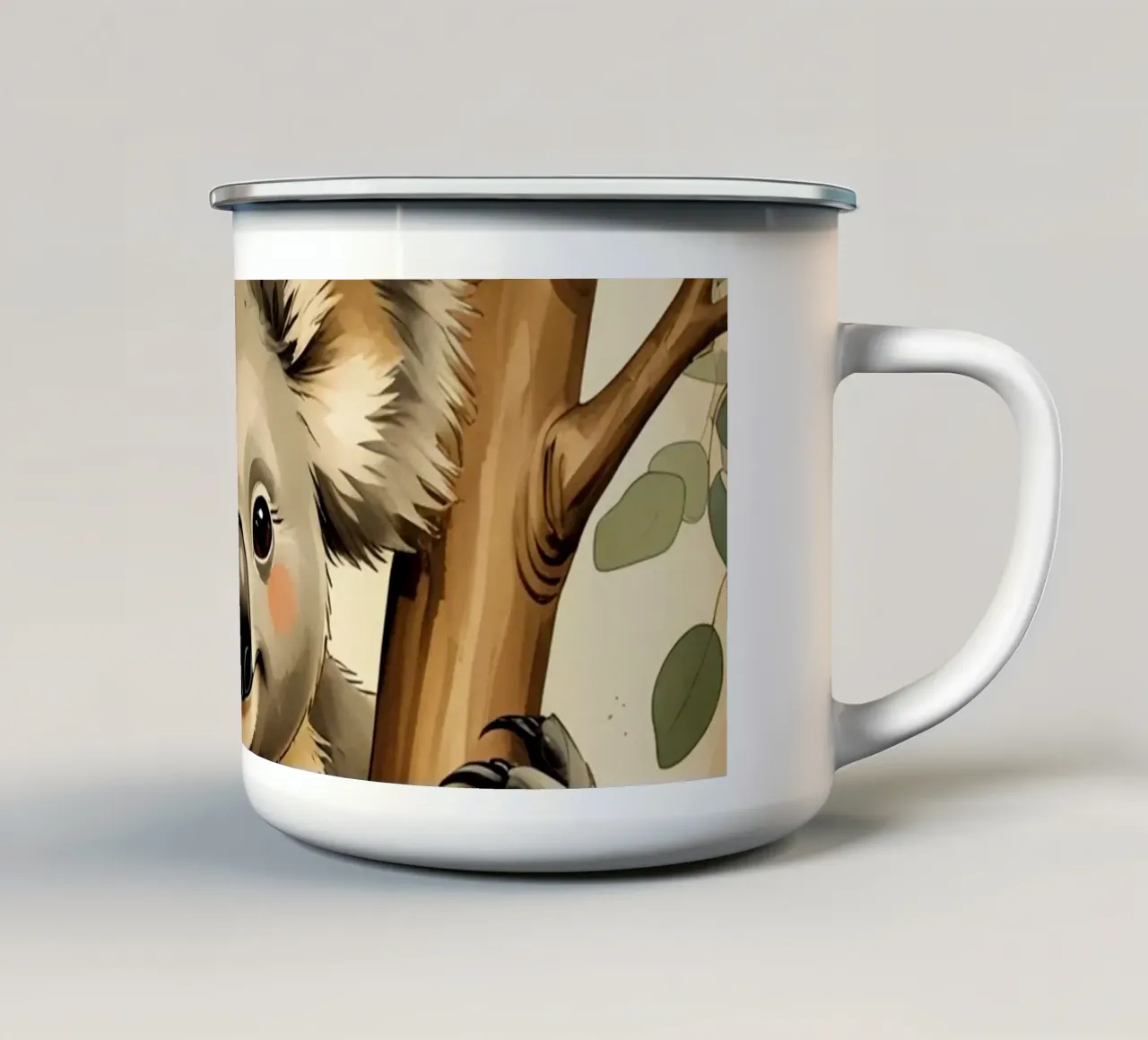 Koala aggrappato ad un albero con foglie di eucalipto tazza in smalto da DesignDoodle