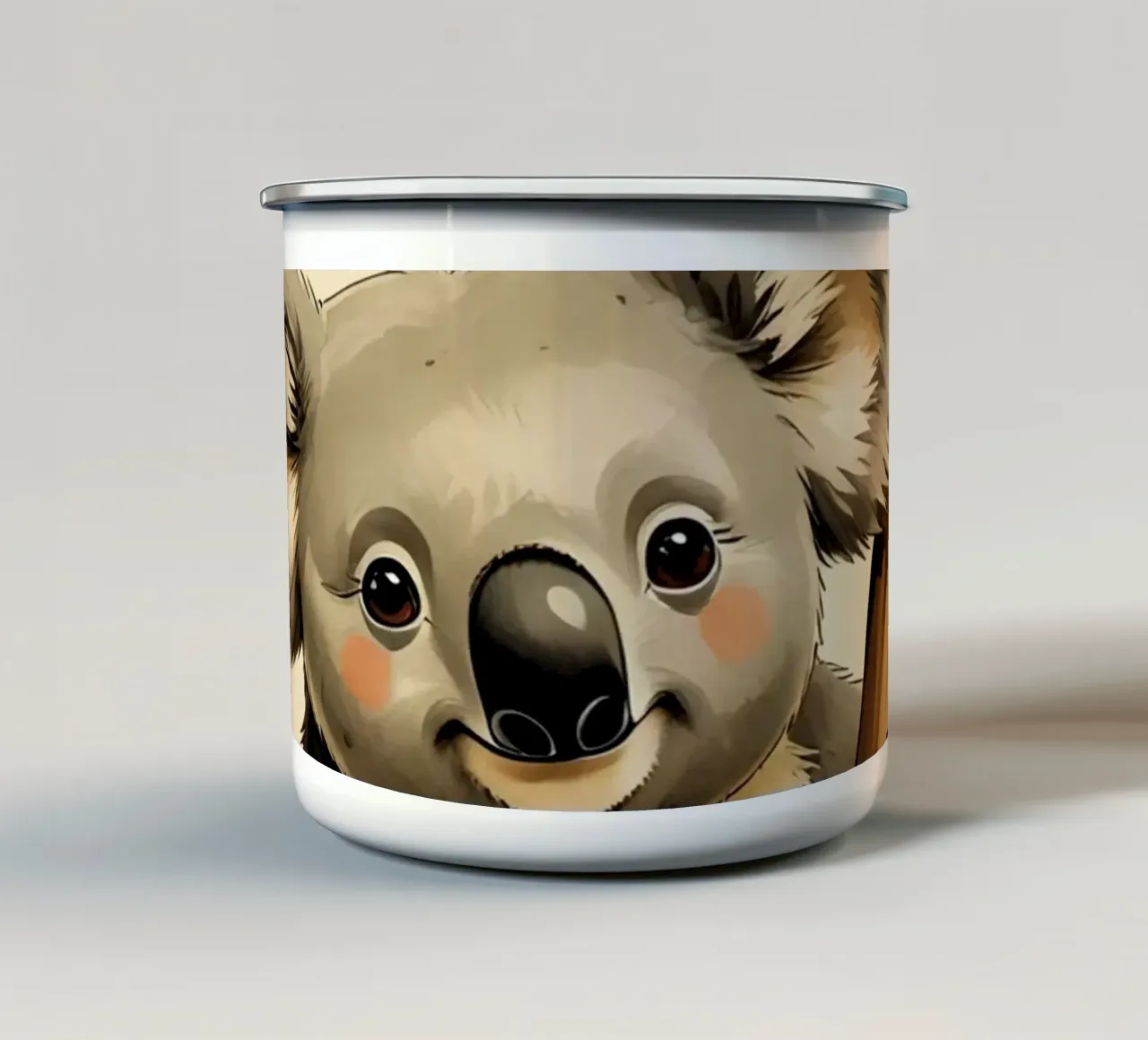 Koala aggrappato ad un albero con foglie di eucalipto tazza in smalto da DesignDoodle