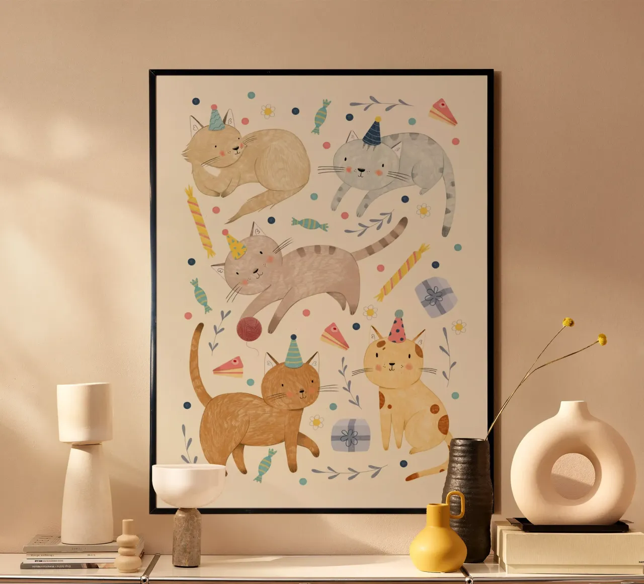 Judith Loske - Geburtagskatzen poster con telaio in alluminio da The Artcircle