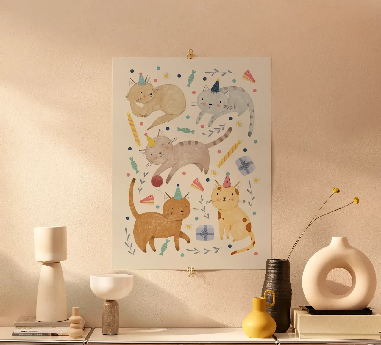 Judith Loske - Geburtagskatzen poster con telaio in alluminio da The Artcircle