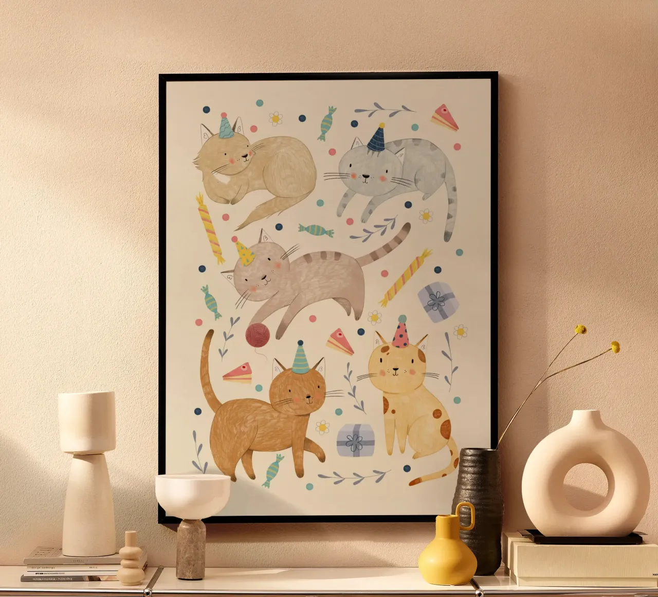 Judith Loske - Geburtagskatzen poster con telaio in alluminio da The Artcircle