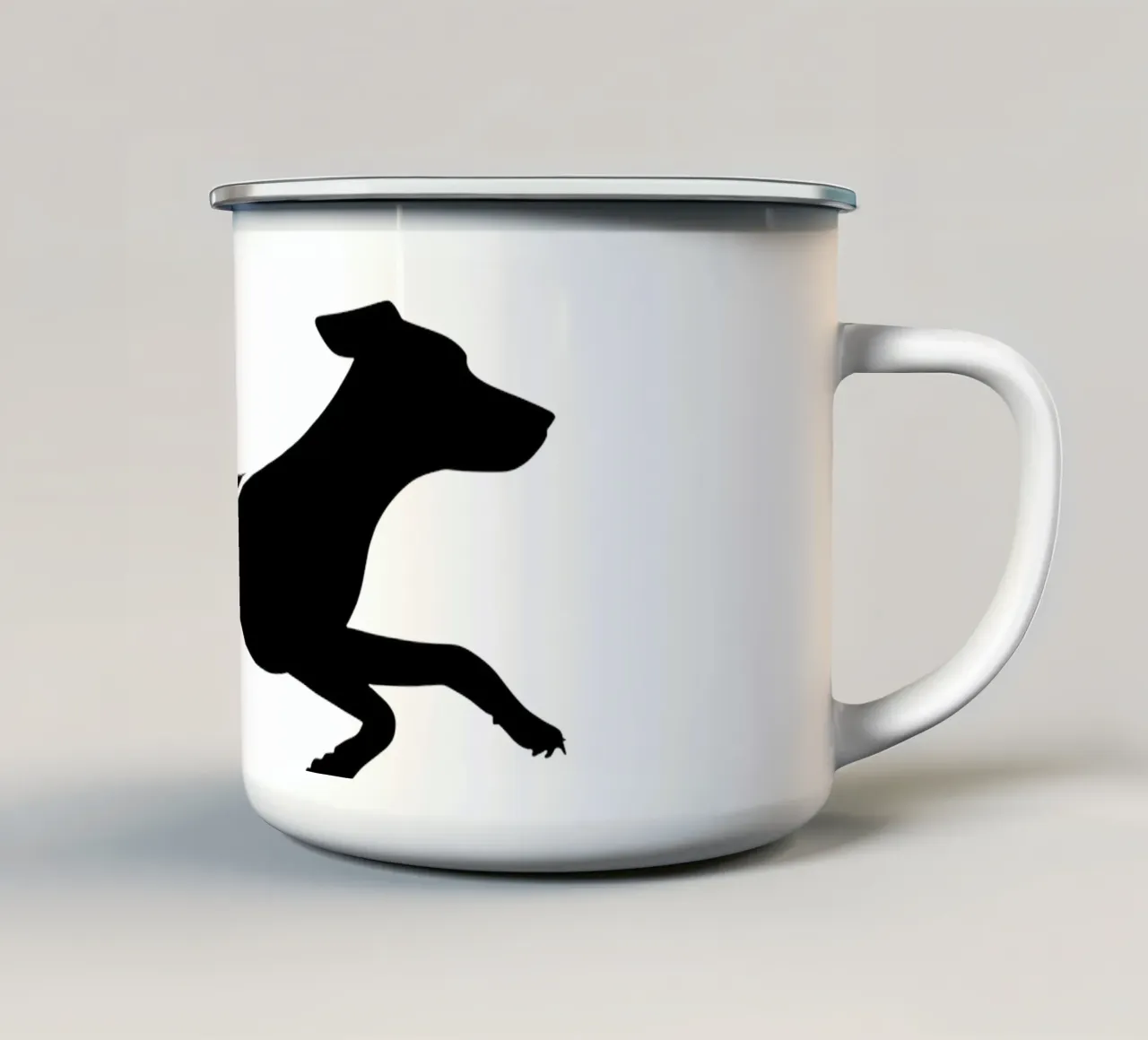 Sagoma di cane nero in corsa tazza in smalto da DesignDoodle