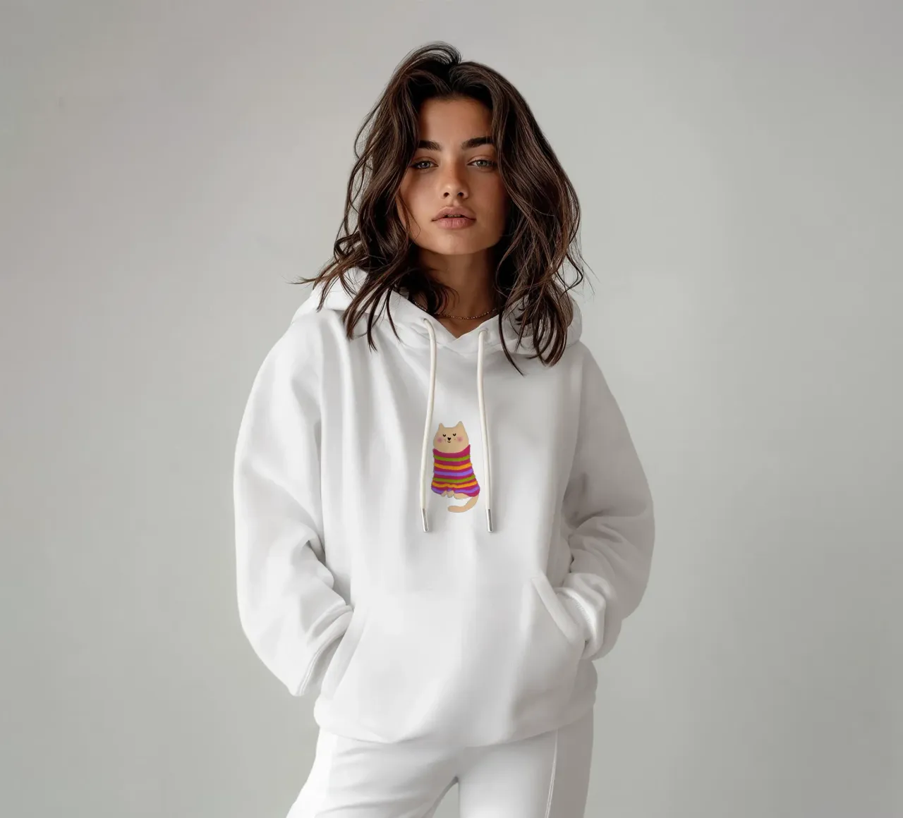 Gatto con maglione a righe felpa con cappuccio da Illustration Raissa Oltmanns