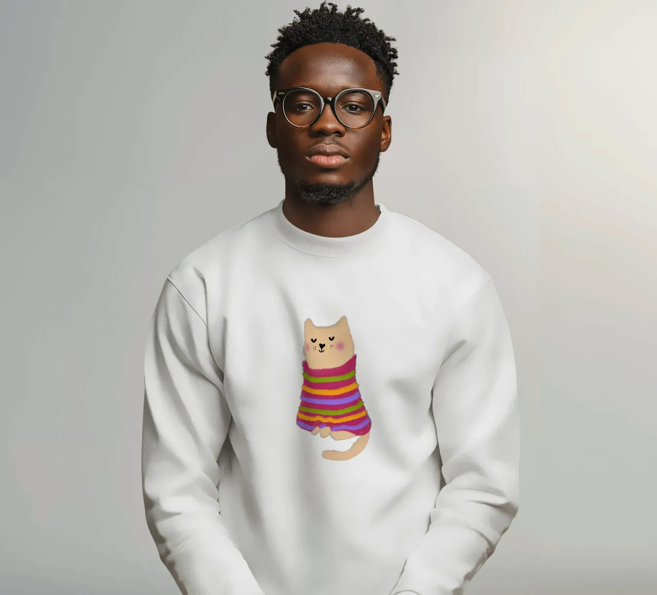 Katze im gestreiften Pullover Sweatshirt von Illustration Raissa Oltmanns