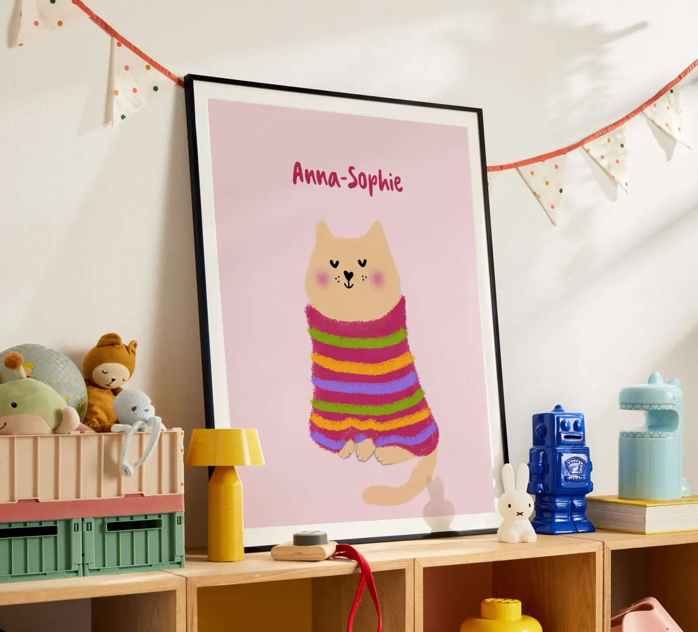 Chat en pull rayé poster de Illustration Raissa Oltmanns