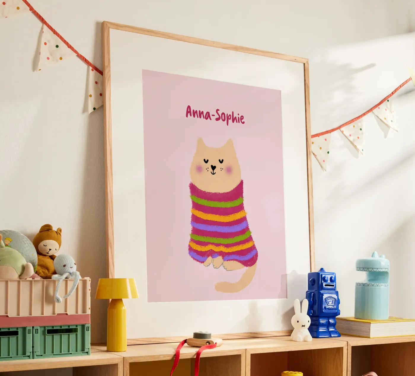 Chat en pull rayé poster de Illustration Raissa Oltmanns