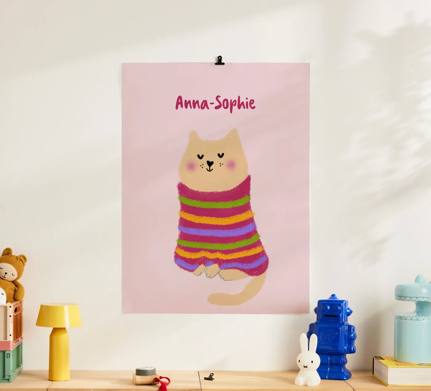 Chat en pull rayé poster de Illustration Raissa Oltmanns