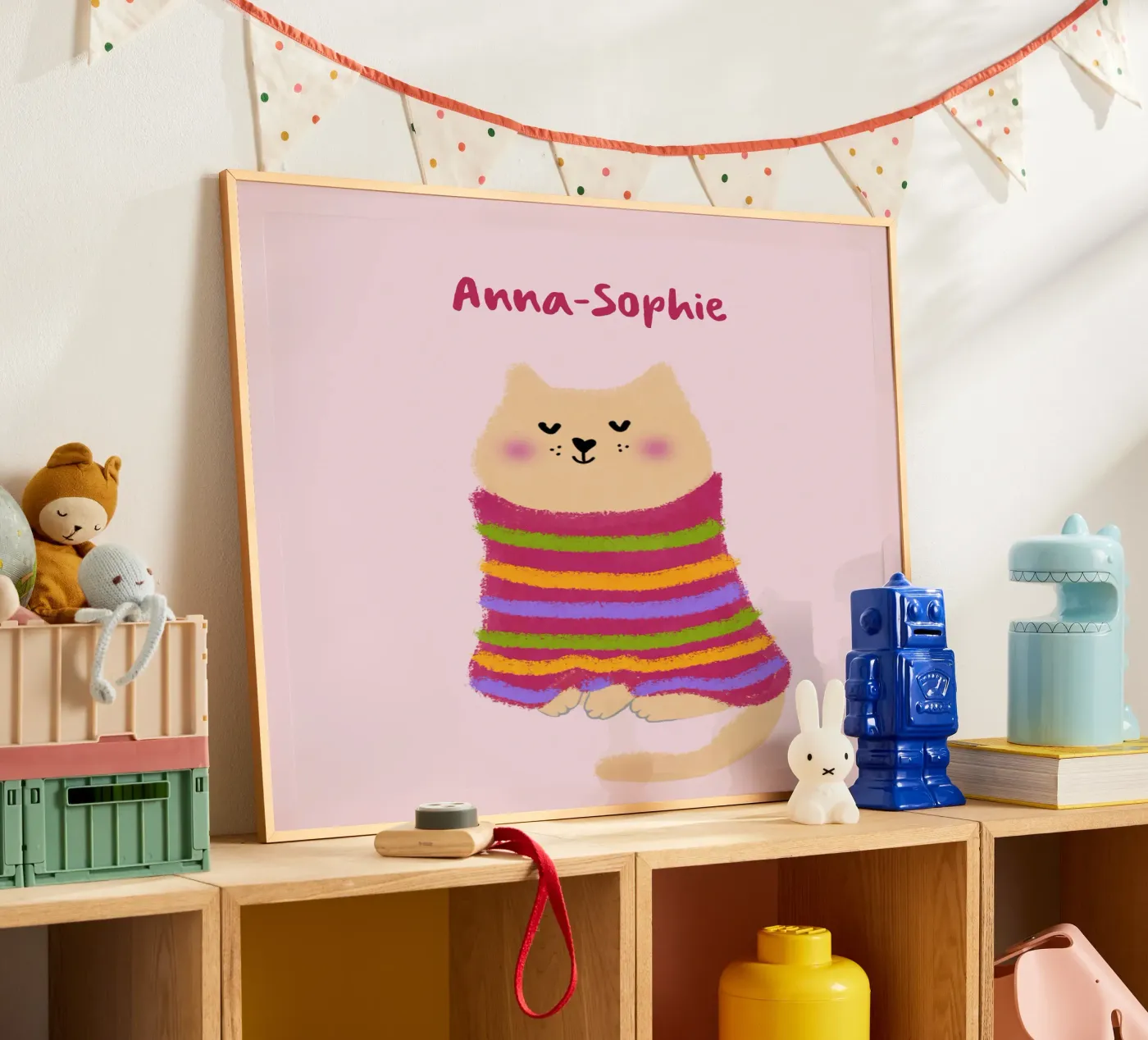 Chat en pull rayé poster de Illustration Raissa Oltmanns
