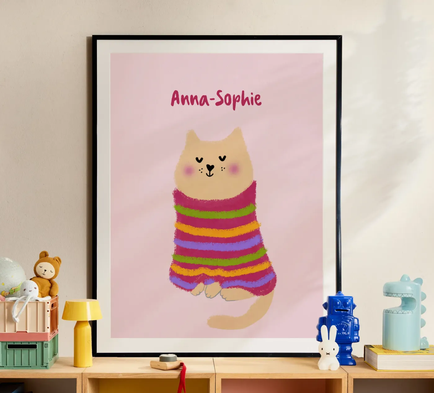 Chat en pull rayé poster de Illustration Raissa Oltmanns