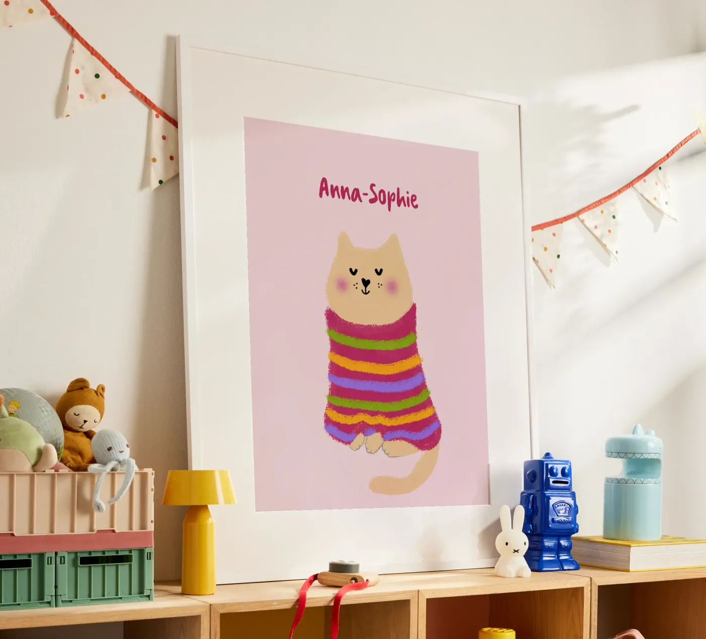 Chat en pull rayé poster de Illustration Raissa Oltmanns