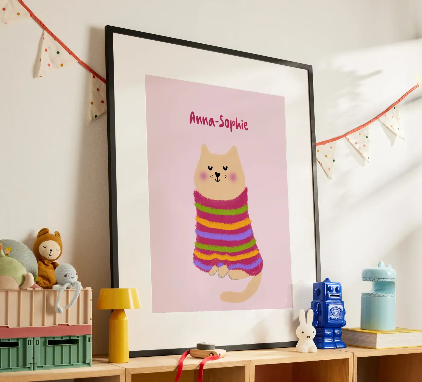 Chat en pull rayé poster de Illustration Raissa Oltmanns