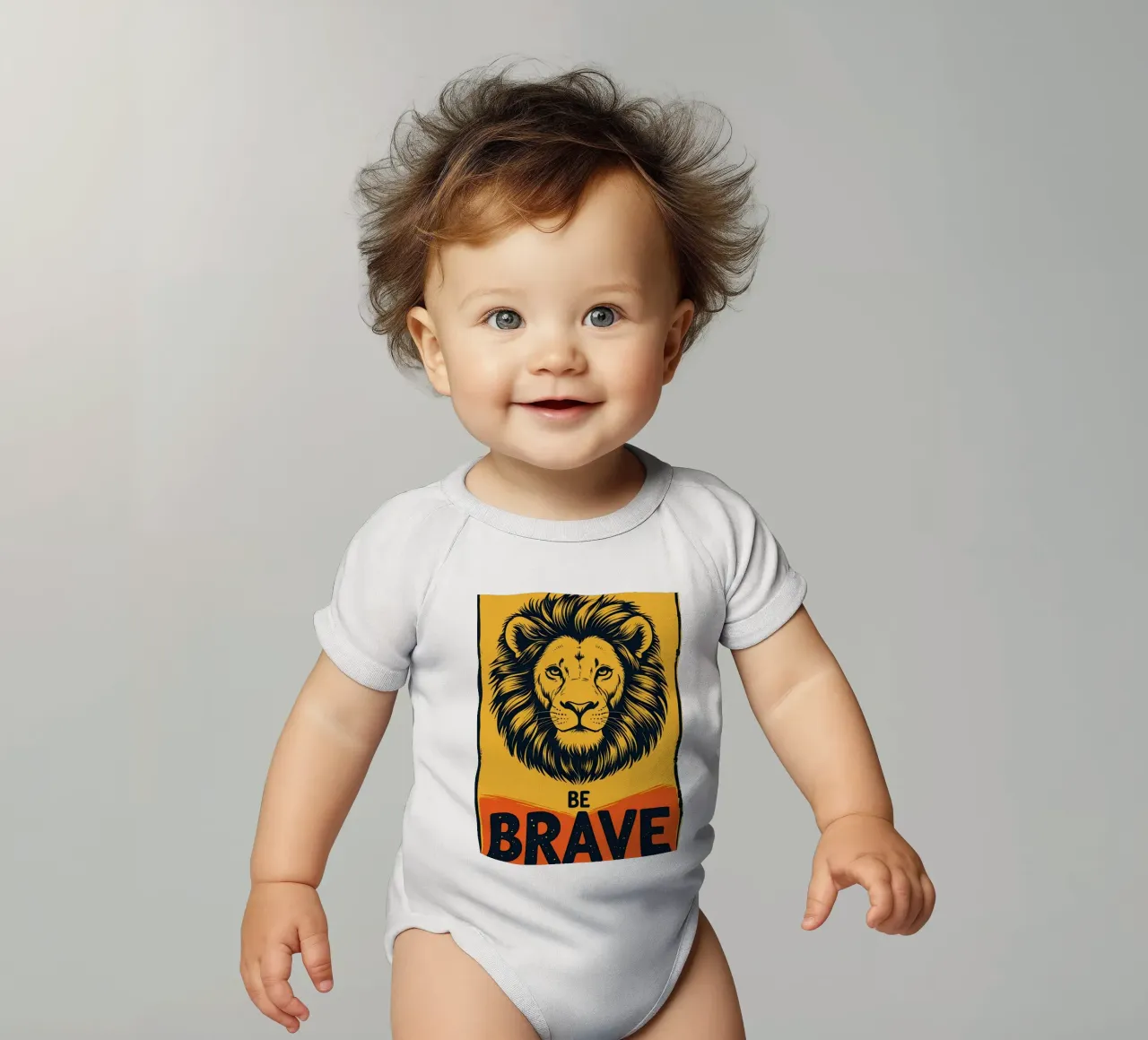 Leeuwenkop met BE BRAVE babyrompertje korte mouwen van DesignDoodle