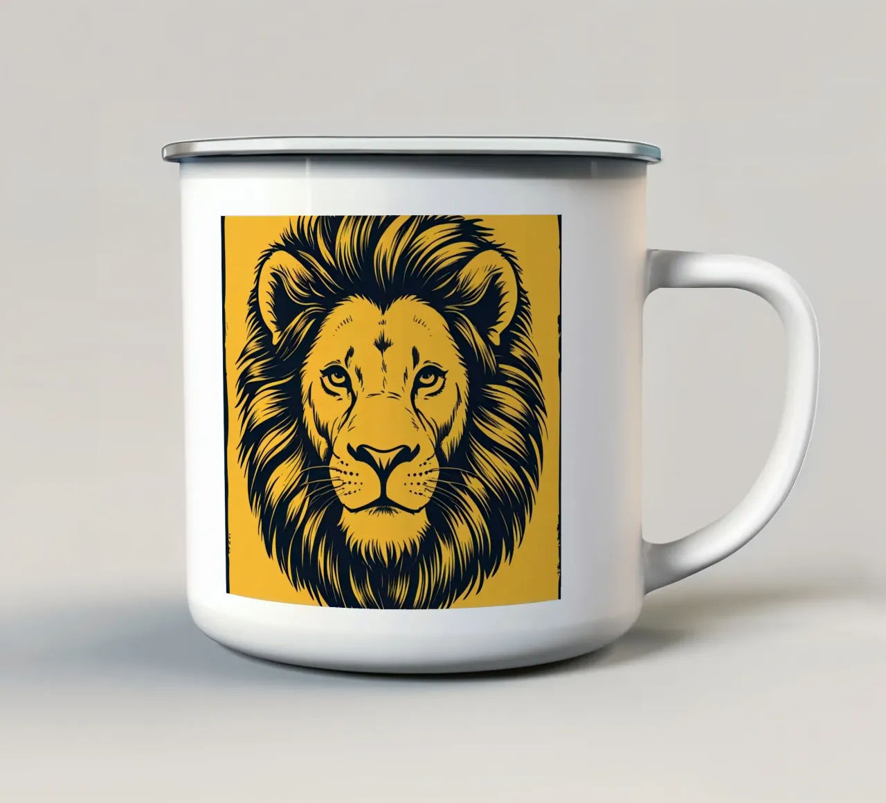 Leeuwenkop met BE BRAVE emaille mok van DesignDoodle