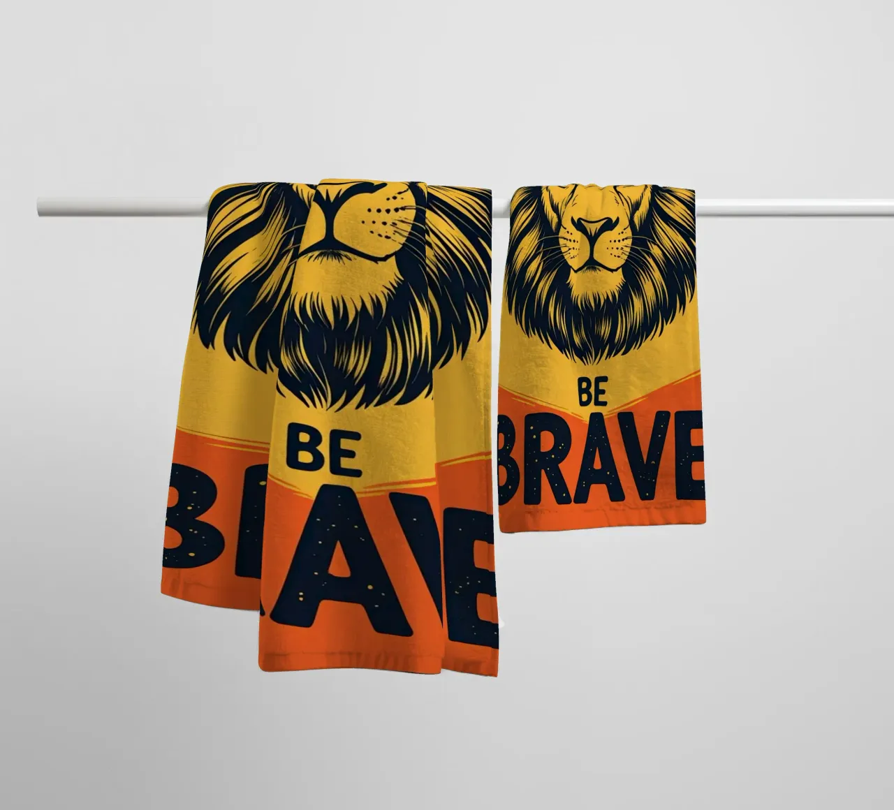 Leeuwenkop met BE BRAVE badhanddoek van DesignDoodle