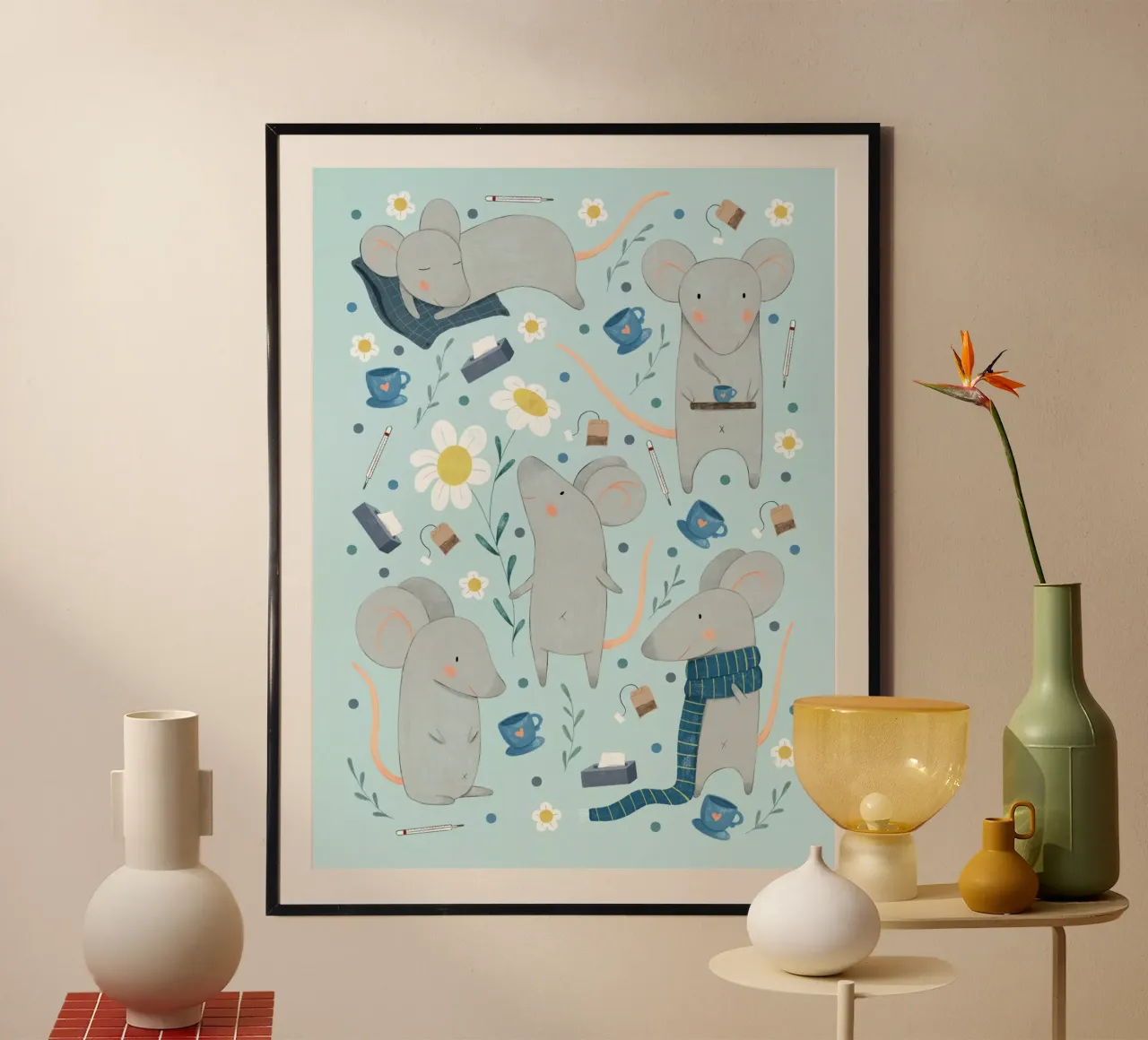 Judith Loske - Gute Besserung Mäuse poster con telaio in plastica da The Artcircle
