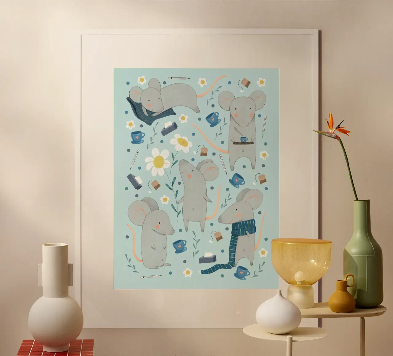 Judith Loske - Gute Besserung Mäuse poster con telaio in plastica da The Artcircle