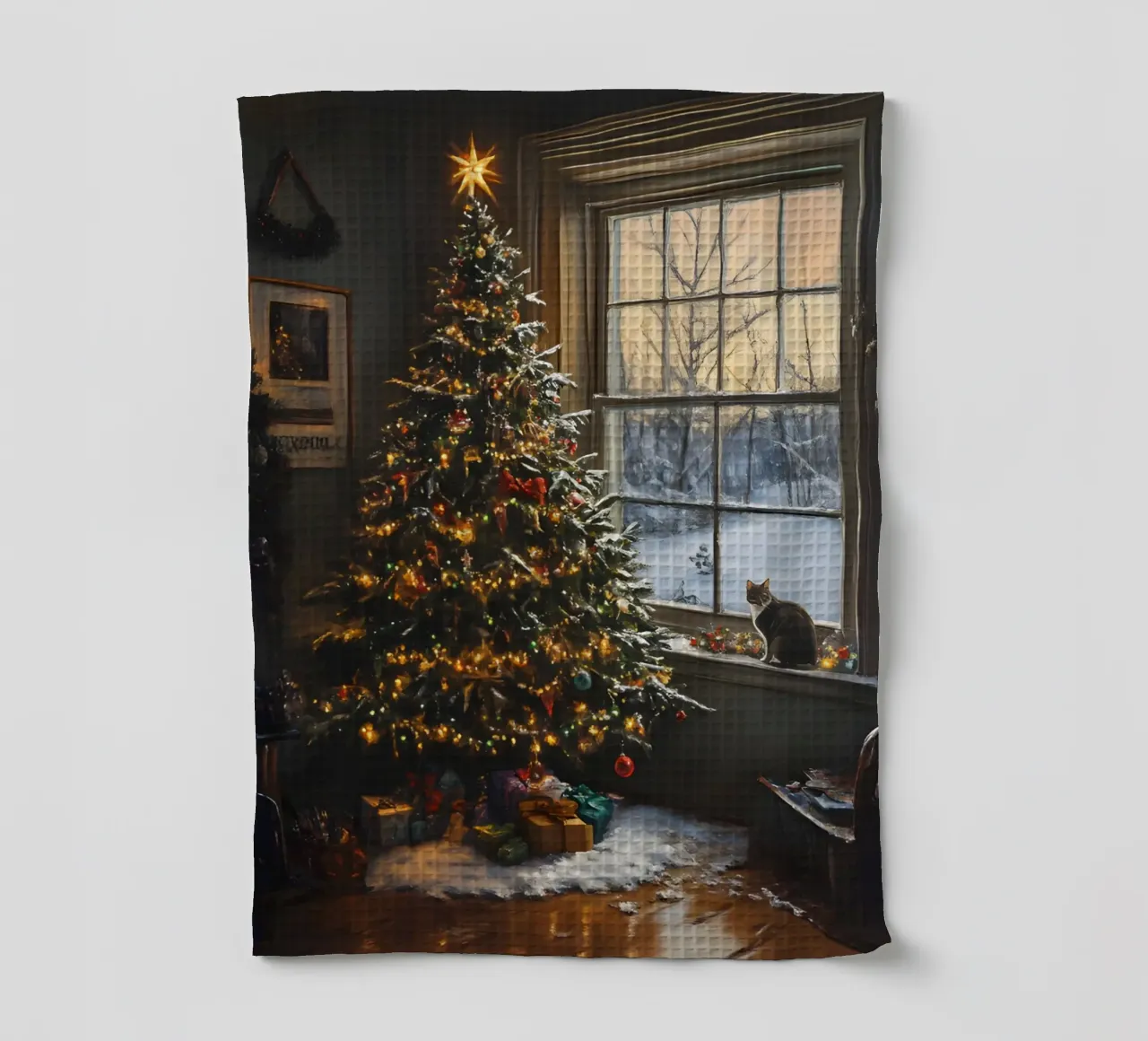La magie de Noël à la fenêtre Sapin de fête et vue sur l'hiver torchon de Christmas Vibes 2025