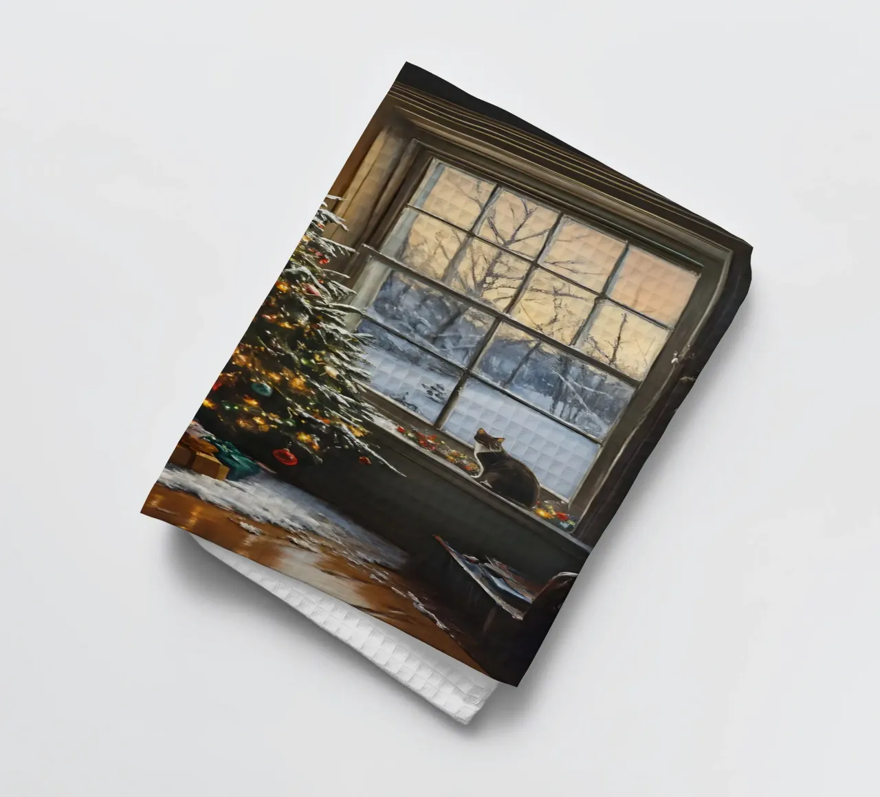 La magie de Noël à la fenêtre Sapin de fête et vue sur l'hiver torchon de Christmas Vibes 2025