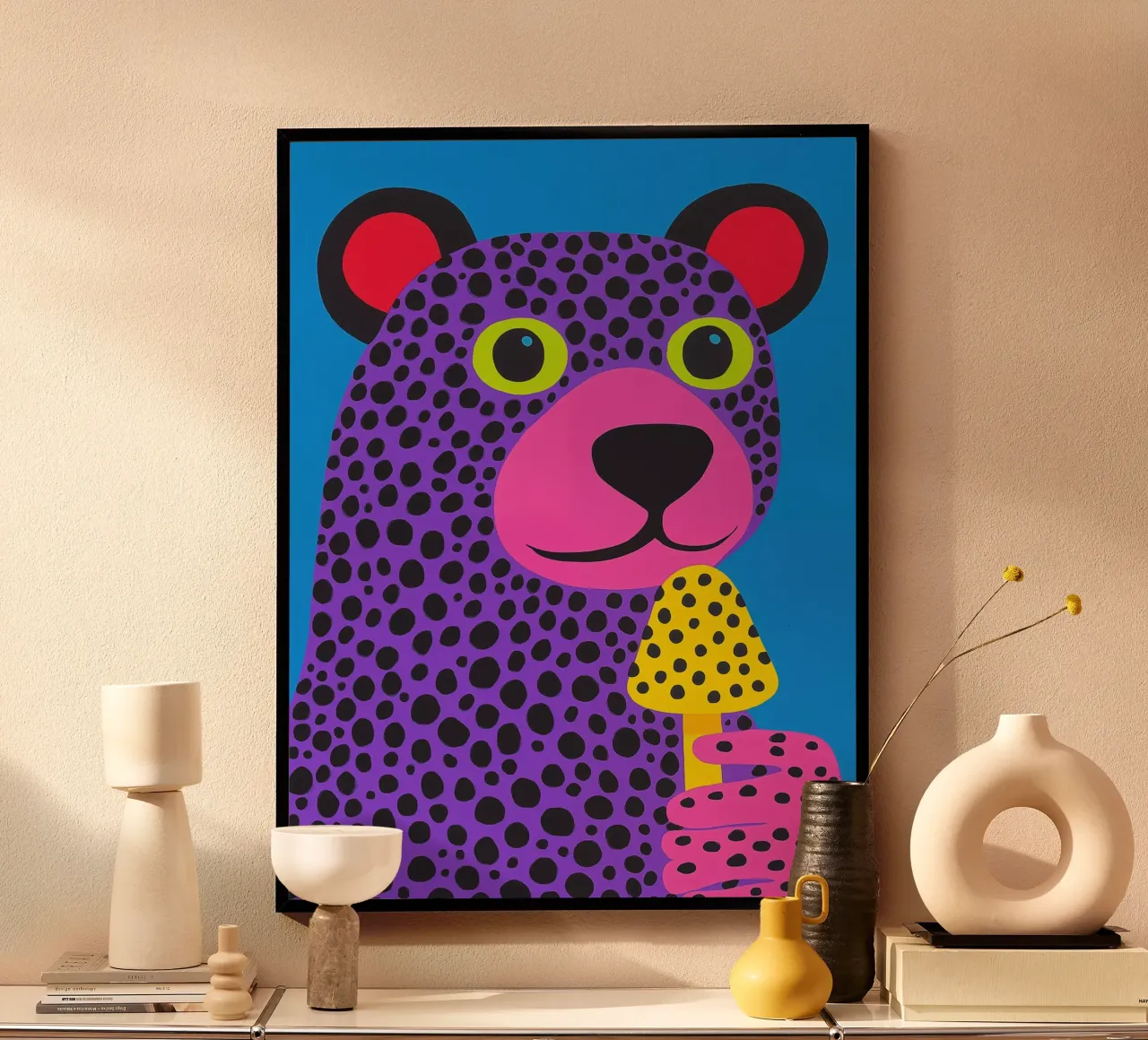 Psychedelic polar bear | Inspired by Kusama's dot patterns poster by Autofocus