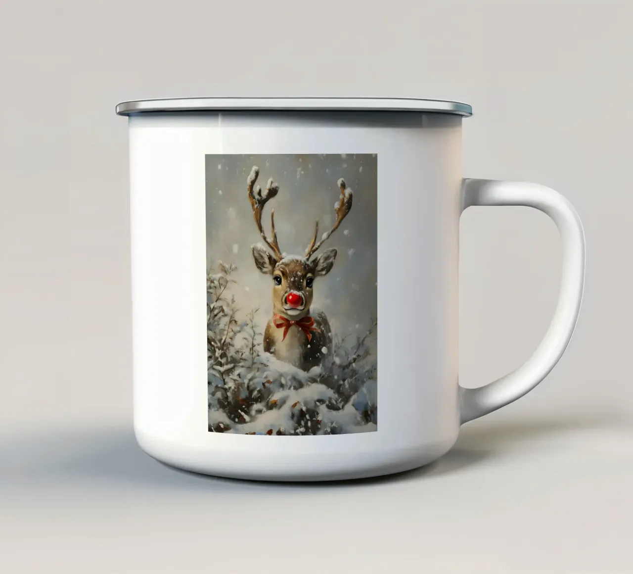 Rudolph nella neve - renna di Natale tazza in smalto da Christmas Vibes 2025