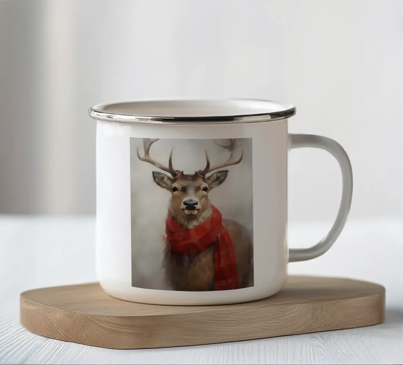Cervo invernale con sciarpa rossa tazza in smalto da Christmas Vibes 2025
