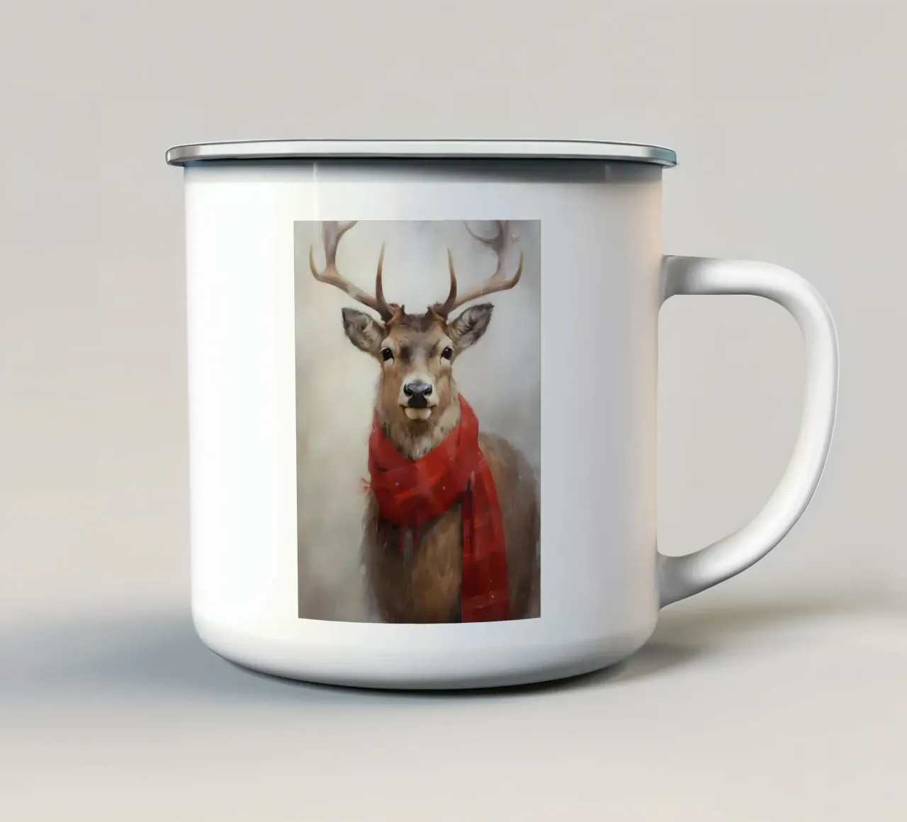 Cervo invernale con sciarpa rossa tazza in smalto da Christmas Vibes 2025
