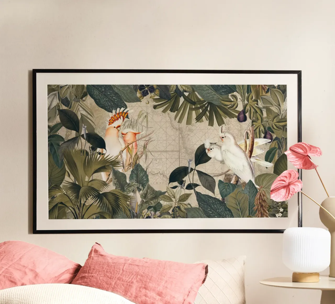 Viaggio tropicale nell'isola di Cockatoo poster con telaio in legno da Andrea Haase Vintage World