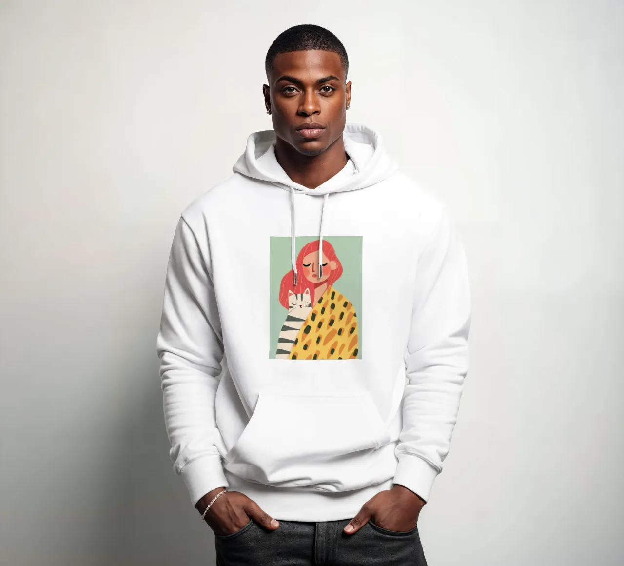 Mujer pelirroja con gato sudadera con capucha de Autofocus