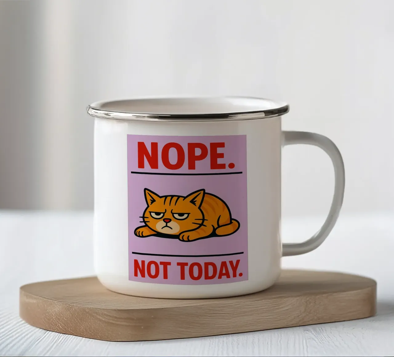 nope niet vandaag luie kat emaille mok van SADELA