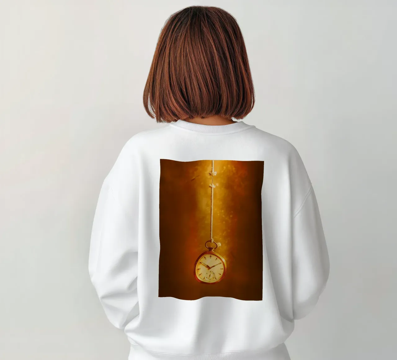 a clock hanging on a nearly broken string sweatshirt by PASMING