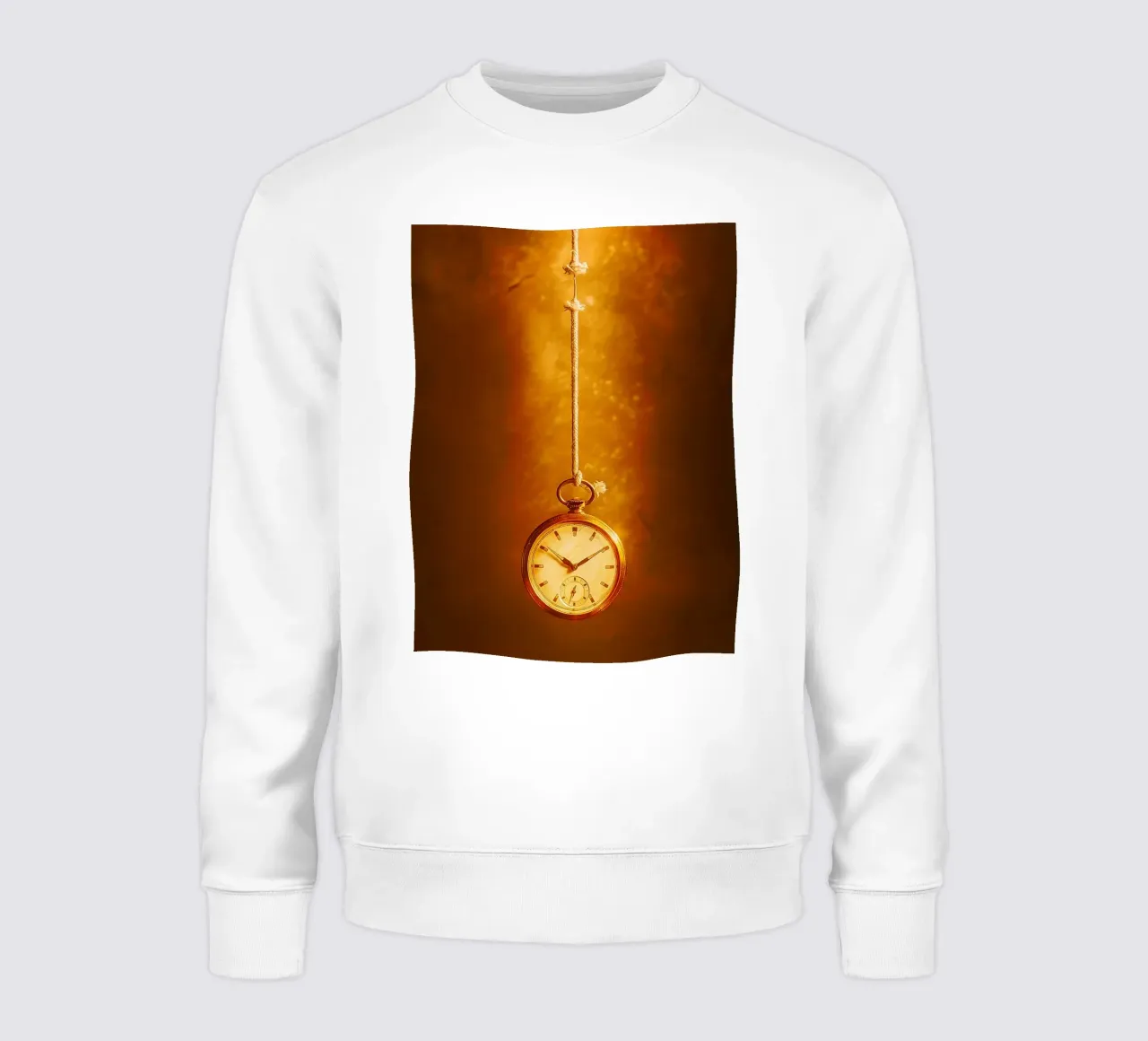 a clock hanging on a nearly broken string sweatshirt by PASMING