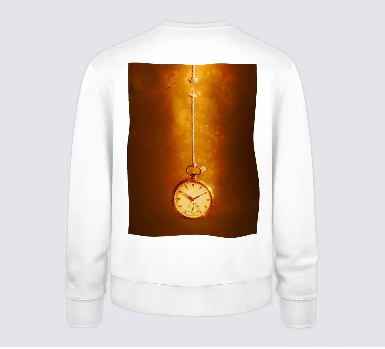 a clock hanging on a nearly broken string sweatshirt by PASMING