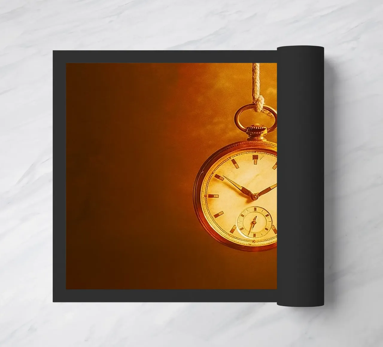 a clock hanging on a nearly broken string doormat by PASMING