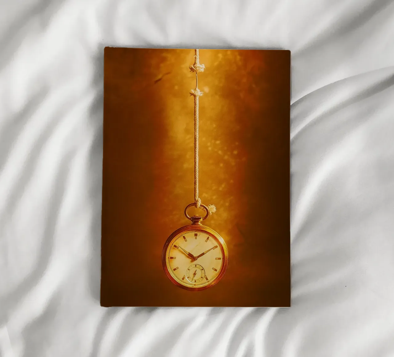 a clock hanging on a nearly broken string notebook by PASMING