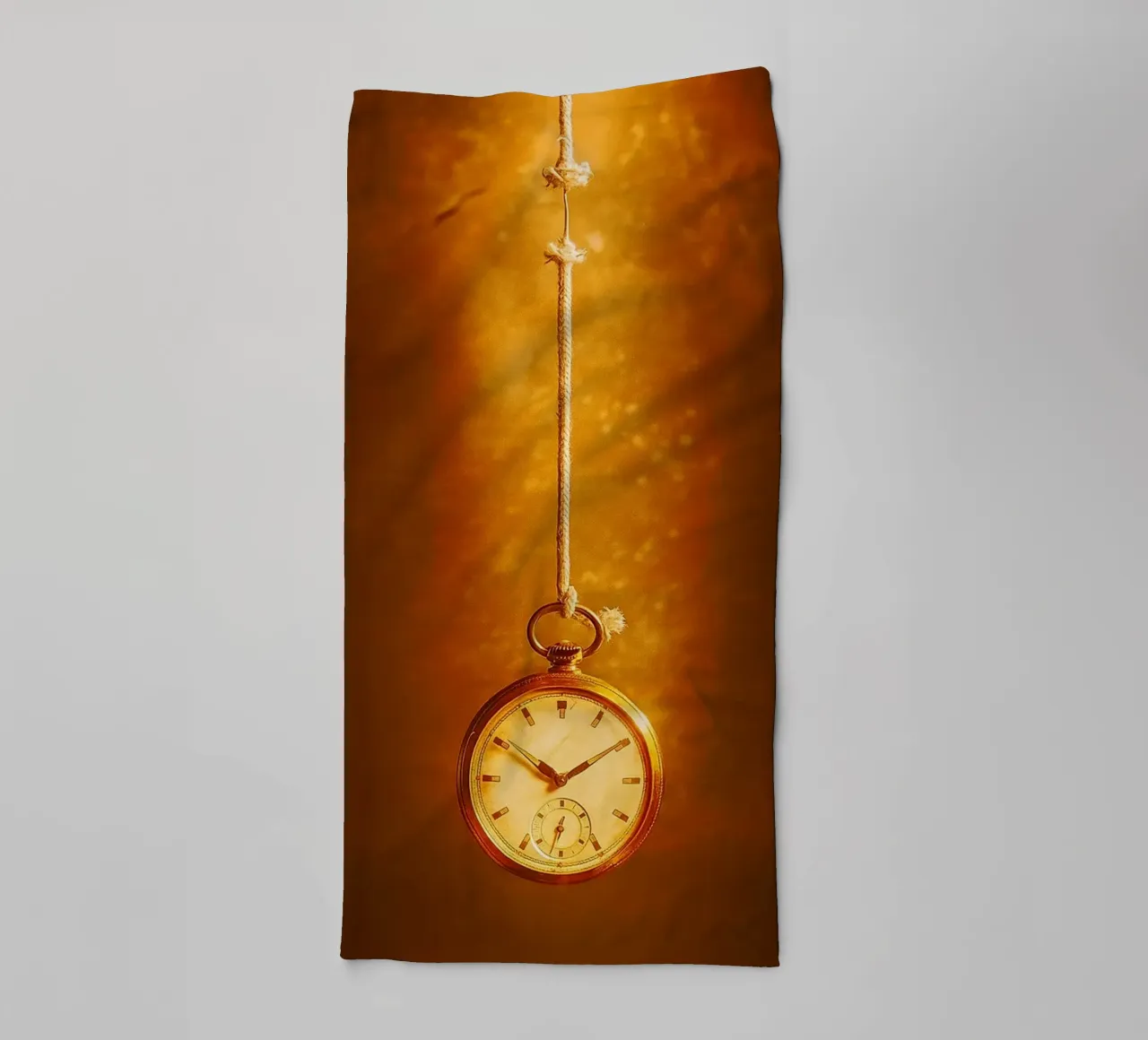 a clock hanging on a nearly broken string towel by PASMING