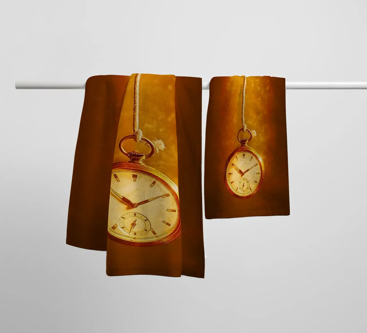 a clock hanging on a nearly broken string towel by PASMING
