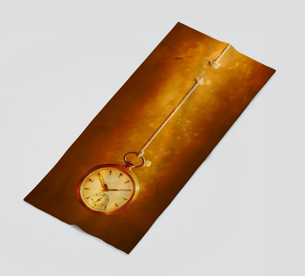 a clock hanging on a nearly broken string beach towel by PASMING